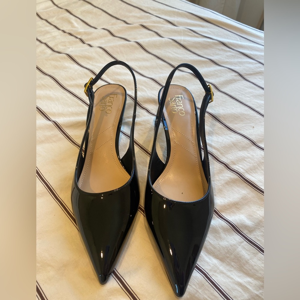 never-worn, black franco sarto slingback kitten heels size 10 women’s